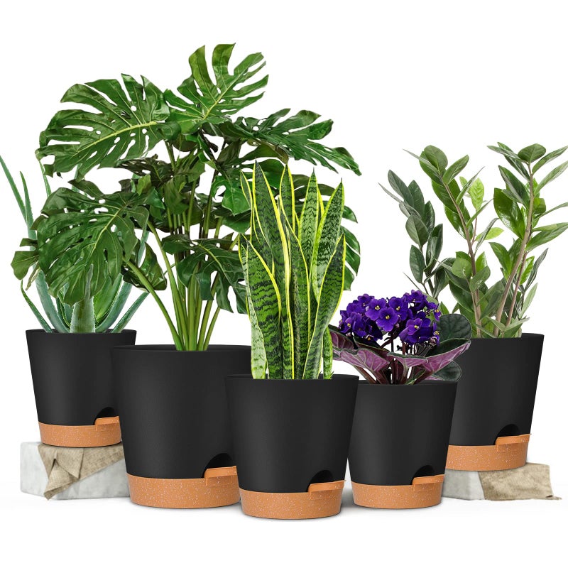 GARDIFE Plant Pots 7/6.5/6/5.5/5 Inch Self Watering Planters with Drainage Hole  Plastic Flower Pots  Nursery Planting Pot for All House Plants  African Violet  Flowers  and Cactus Black - Image 2